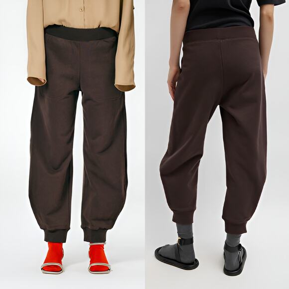 Tibi Womens Sporty Lounge Calder Pleated Ankle Sweatpants Joggers Size M Brown